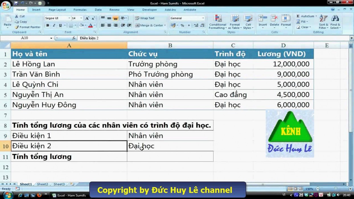 Hàm Sumifs Trong Excel 2010