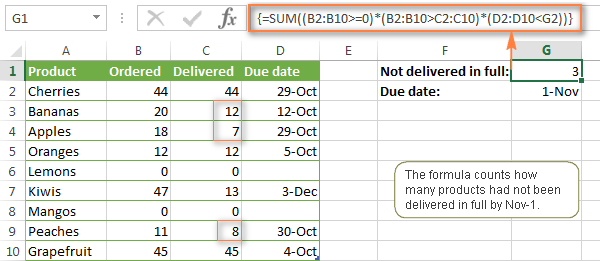 An example of SUM array formula in Excel 2013