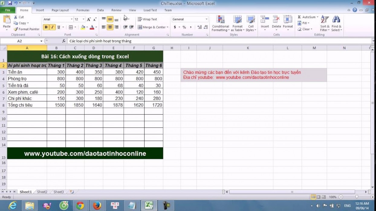 Xuống Dòng Trong Excel 2007